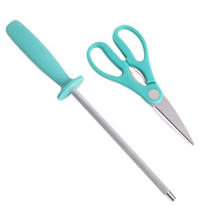 Oster Evansville 14 Piece Cutlery Set, Stainless Steel with Turquoise Handles -