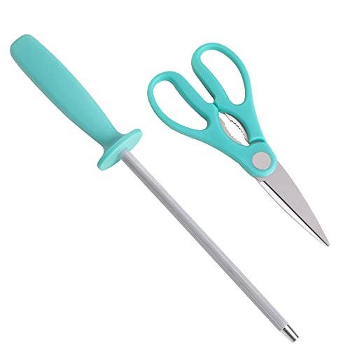 Oster Evansville 14 Piece Cutlery Set, Stainless Steel with Turquoise Handles -