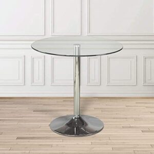 uptown club modern round dining table with tempered glass top, seats 4 in style & comfort, elegant kitchen furniture for contemporary home, 35", silver