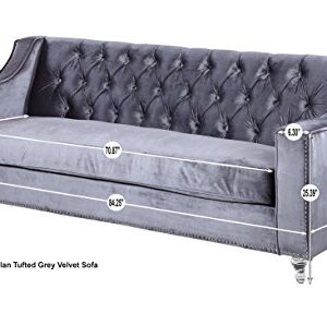 Iconic Home Grey Dylan Velvet with Silver Nail head Trim Round Acrylic Feet Sofa