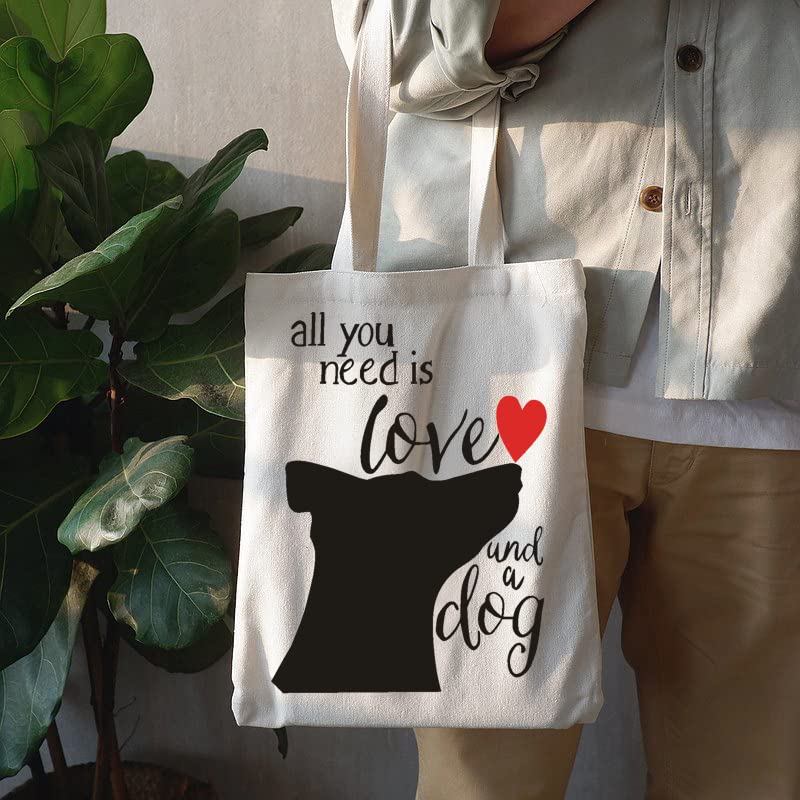 Andes Heavy Duty Side-Gusseted Canvas Tote Bag, Handmade of 12-ounce 100% Natural Cotton, Ideal for School Books, Gym & Gifts (All You Need is Love and a Dog)