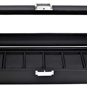 Mantello Watch Box for Men - 6 Slot Luxury Carbon Fiber Watch Case, Watch Box Organizer for Men, Gifts for Him, Metal Buckle - Black