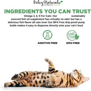 Deley Naturals Wild Caught Fish Oil for Cats - 16oz - Omega 3-6-9, GMO Free - Reduces Shedding, Supports Skin, Coat, Joints, Heart, Brain, Immune System - Highest EPA & DHA Potency – Pure Fish Oil