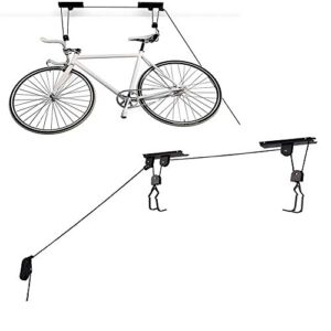 homee bike lift, heavy duty bicycle ceiling hook mount hoist storage for garage/shed, vertical bike holder indoor hanging system with screw