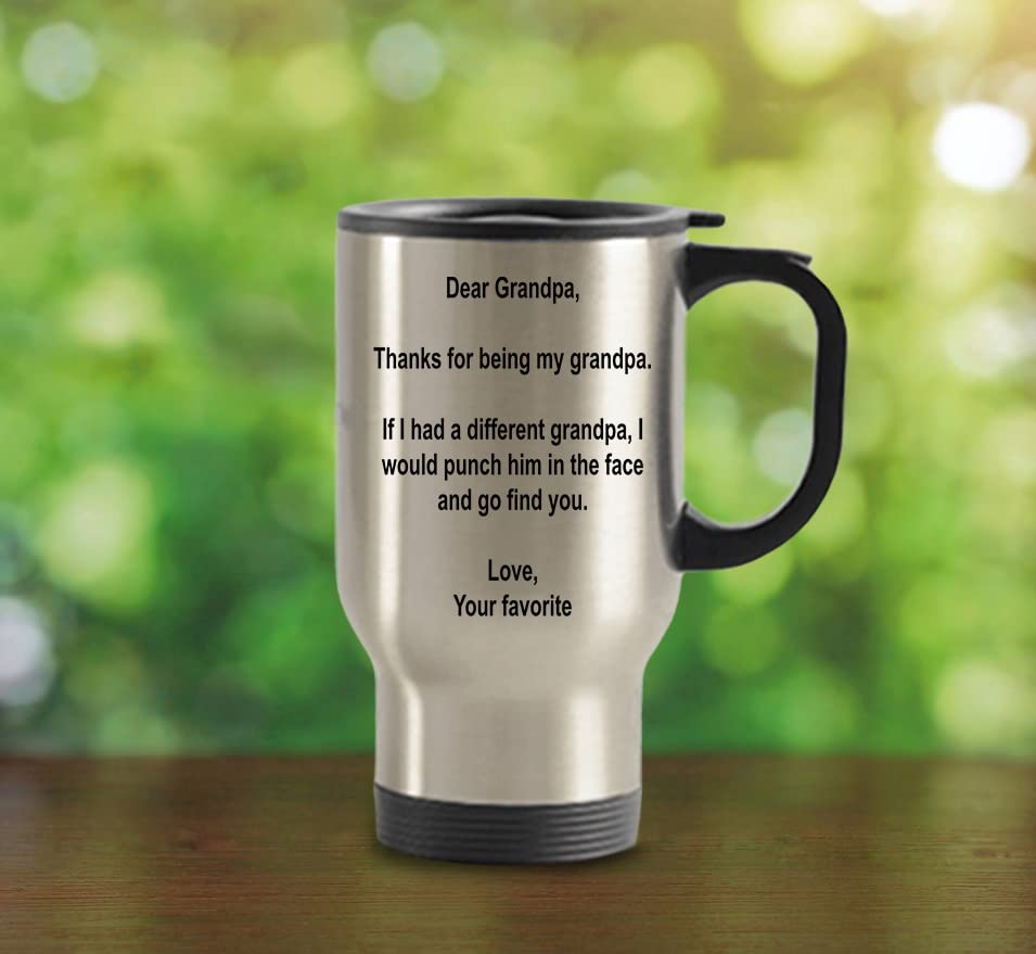 Dear Grandpa Travel Mug, Grandpa Coffee Travel Mug, Grandpa Tumbler, Grandpa Gift, Gift for grandpa from Grandkids, Grandpa Birthday Gift Idea, Punch grandpa Mug, Grandpa father's day Gifts