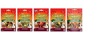 higgins sunburst small animal treats 5 flavor variety bundle (1) each: veggie garden, herb garden, berry patch, veggie stix and wild flower meadow.52-5 ounces each