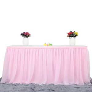 6ft pink tulle table skirt baby shower tablecloth for rectangle tables or round tables pink ruffle tutu table skirts for princess girls butterfly elephant birthday party unicorn table decorations