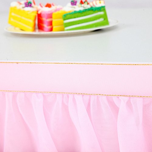 6ft Pink Tulle Table Skirt Baby Shower Tablecloth for Rectangle Tables or Round Tables Pink Ruffle Tutu Table Skirts for Princess Girls Butterfly Elephant Birthday Party Unicorn Table Decorations