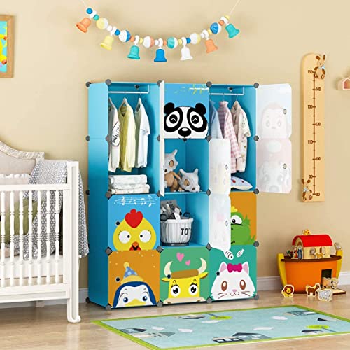 JYYG Kids Dresser Kid Clothes Storage Organizer Baby Dresser Kid Closet Baby Clothes Storage Cabinet for Kids Room Baby Wardrobe Toddler Closet Childrens Dresser (Blue, 8 Cubes 2 Hanging Sections)