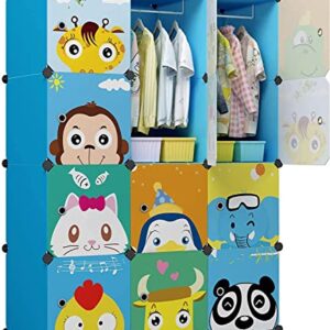 JYYG Kids Dresser Kid Clothes Storage Organizer Baby Dresser Kid Closet Baby Clothes Storage Cabinet for Kids Room Baby Wardrobe Toddler Closet Childrens Dresser (Blue, 8 Cubes 2 Hanging Sections)