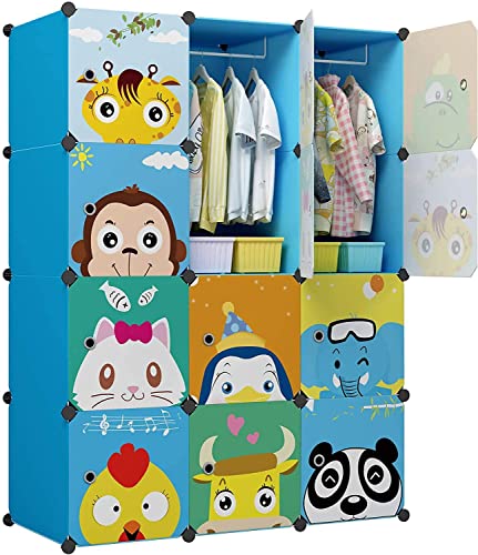 JYYG Kids Dresser Kid Clothes Storage Organizer Baby Dresser Kid Closet Baby Clothes Storage Cabinet for Kids Room Baby Wardrobe Toddler Closet Childrens Dresser (Blue, 8 Cubes 2 Hanging Sections)