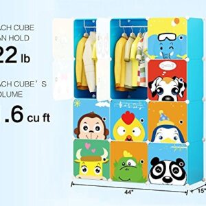 JYYG Kids Dresser Kid Clothes Storage Organizer Baby Dresser Kid Closet Baby Clothes Storage Cabinet for Kids Room Baby Wardrobe Toddler Closet Childrens Dresser (Blue, 8 Cubes 2 Hanging Sections)