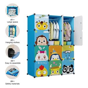 JYYG Kids Dresser Kid Clothes Storage Organizer Baby Dresser Kid Closet Baby Clothes Storage Cabinet for Kids Room Baby Wardrobe Toddler Closet Childrens Dresser (Blue, 8 Cubes 2 Hanging Sections)