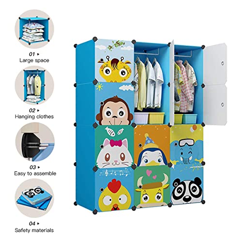 JYYG Kids Dresser Kid Clothes Storage Organizer Baby Dresser Kid Closet Baby Clothes Storage Cabinet for Kids Room Baby Wardrobe Toddler Closet Childrens Dresser (Blue, 8 Cubes 2 Hanging Sections)