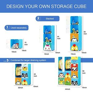 JYYG Kids Dresser Kid Clothes Storage Organizer Baby Dresser Kid Closet Baby Clothes Storage Cabinet for Kids Room Baby Wardrobe Toddler Closet Childrens Dresser (Blue, 8 Cubes 2 Hanging Sections)