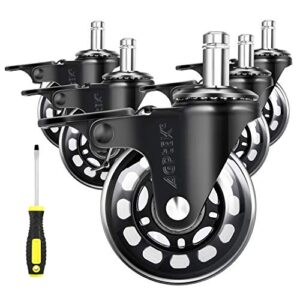 agptek office chair casters heavy duty with screwdriver 2.5" universal fit, safe roller wheel replacement for hardwood floors mat carpet tile universal fit - set of 5 all with brake system