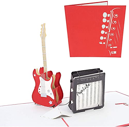 PopLife Guitar 3D Pop Up Card - Musician Birthday Card, Retirement Party, Father's Day, Teacher Gift from Student, Rock Band, Music School Graduation, Electric Bass Player, Concert, Recital