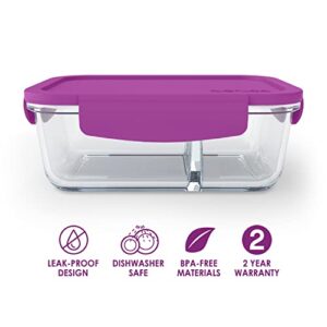 Bentgo® Glass Snack - Leak-Proof Bento-Style Snack Container with Airtight Lid and Divided 2-Compartment Design - 1.75 Cup Capacity for Meal Prepping, and Portion-Controlled Snacking (Purple)