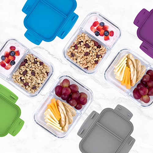 Bentgo® Glass Snack - Leak-Proof Bento-Style Snack Container with Airtight Lid and Divided 2-Compartment Design - 1.75 Cup Capacity for Meal Prepping, and Portion-Controlled Snacking (Purple)