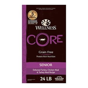wellness core grain-free senior dry dog food, made in usa with real turkey and natural ingredients, with nutrients for immune, joint, skin & coat support, 24-pound bag