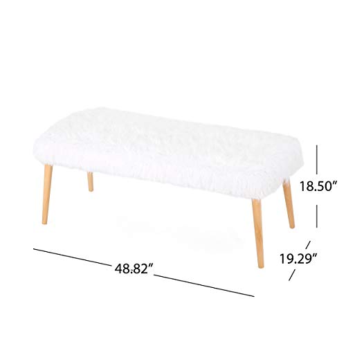 Christopher Knight Home Magnus Long Hair Furry Ottoman, White