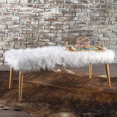 Christopher Knight Home Magnus Long Hair Furry Ottoman, White