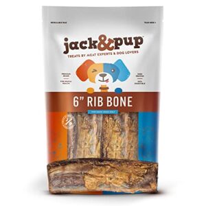 jack&pup premium grade roasted beef ribs dog bone treats – 6” long all natural gourmet dog treat chews – savory smoked beef flavor (8-piece pack)