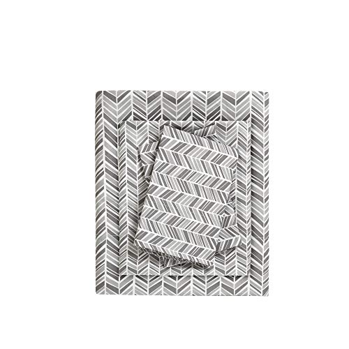 Madison Park Essentials Chevron Printed Ultra Soft 4 Piece Sheet Set, Grey, Queen