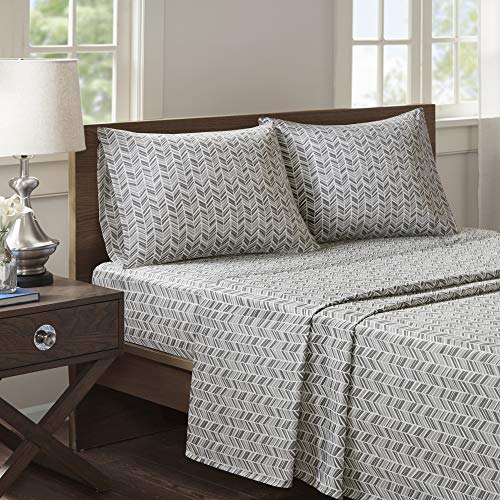 Madison Park Essentials Chevron Printed Ultra Soft 4 Piece Sheet Set, Grey, Queen