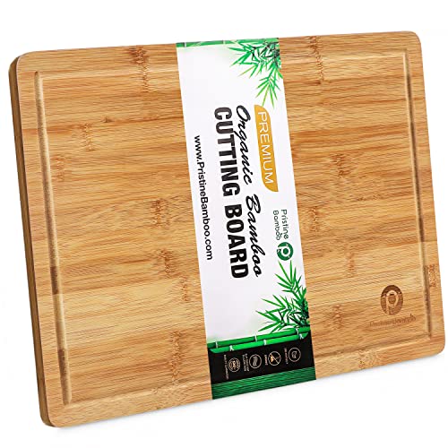 Extra Large Organic Bamboo Cutting Board for Kitchen - Wood Butcher Block - Wood Cutting Board with Juice Groove - Kitchen Chopping Board for Meat, Cheese and Vegetables, 18 x 12” - Pristine Bamboo