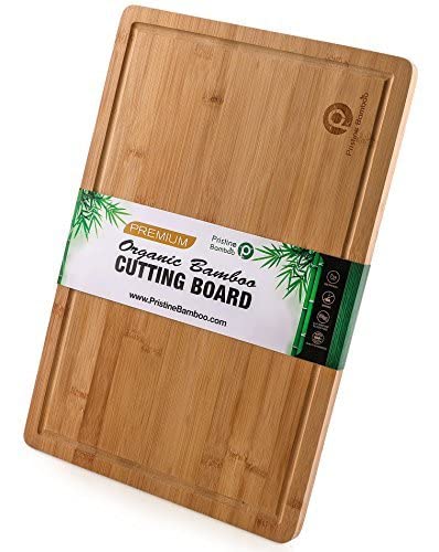 Extra Large Organic Bamboo Cutting Board for Kitchen - Wood Butcher Block - Wood Cutting Board with Juice Groove - Kitchen Chopping Board for Meat, Cheese and Vegetables, 18 x 12” - Pristine Bamboo