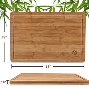 Extra Large Organic Bamboo Cutting Board for Kitchen - Wood Butcher Block - Wood Cutting Board with Juice Groove - Kitchen Chopping Board for Meat, Cheese and Vegetables, 18 x 12” - Pristine Bamboo