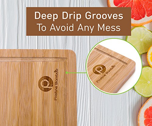 Extra Large Organic Bamboo Cutting Board for Kitchen - Wood Butcher Block - Wood Cutting Board with Juice Groove - Kitchen Chopping Board for Meat, Cheese and Vegetables, 18 x 12” - Pristine Bamboo