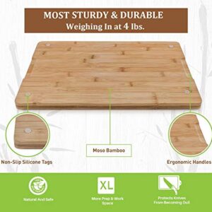 Extra Large Organic Bamboo Cutting Board for Kitchen - Wood Butcher Block - Wood Cutting Board with Juice Groove - Kitchen Chopping Board for Meat, Cheese and Vegetables, 18 x 12” - Pristine Bamboo