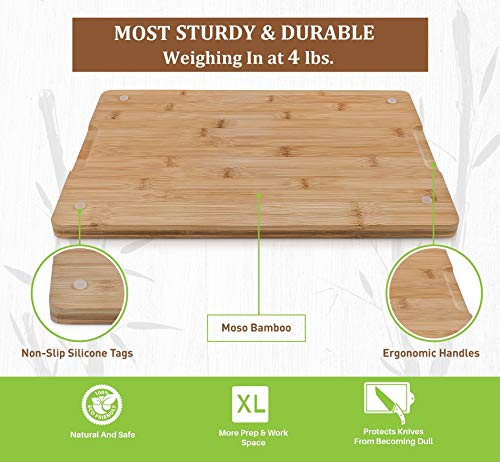 Extra Large Organic Bamboo Cutting Board for Kitchen - Wood Butcher Block - Wood Cutting Board with Juice Groove - Kitchen Chopping Board for Meat, Cheese and Vegetables, 18 x 12” - Pristine Bamboo