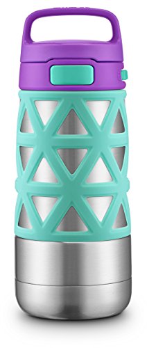 Ello Max Vacuum Insulated Stainless Steel Kids Water Bottle with Silicon Sleeve, 12 oz, Mint/Purple