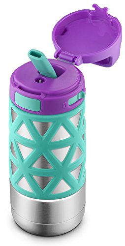 Ello Max Vacuum Insulated Stainless Steel Kids Water Bottle with Silicon Sleeve, 12 oz, Mint/Purple