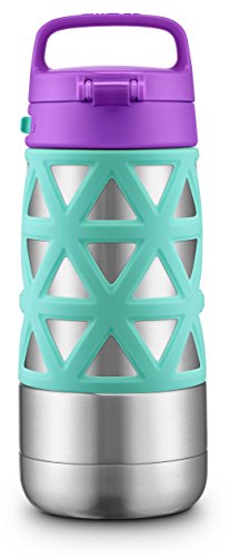 Ello Max Vacuum Insulated Stainless Steel Kids Water Bottle with Silicon Sleeve, 12 oz, Mint/Purple