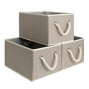 storageworks decorative storage bins, closet storage baskets with soft rope handles, foldable storage boxes for shelves, brown & beige, 3-pack, 14 ¾" l x 10 ¼" w x 8" h