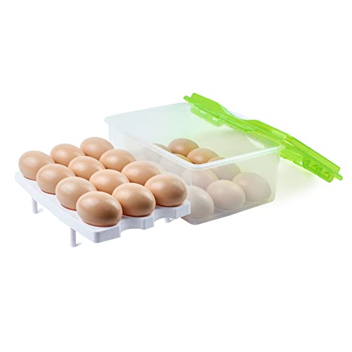 2 Tiers Egg Container Deviled Egg Carrier Eggs Holder with Handle Fridge Freezer Storage by DELIFUR (Green)