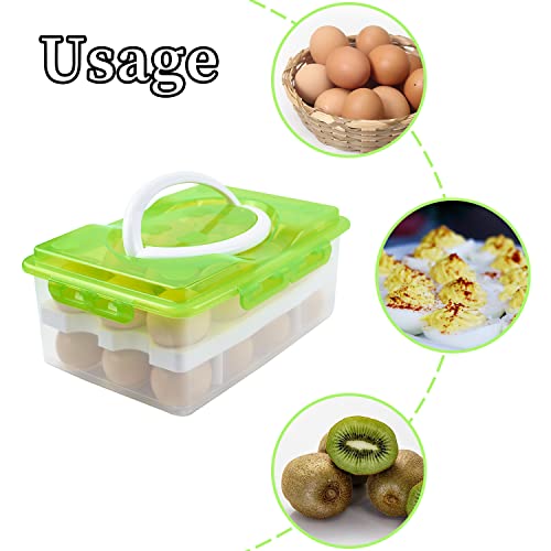 2 Tiers Egg Container Deviled Egg Carrier Eggs Holder with Handle Fridge Freezer Storage by DELIFUR (Green)