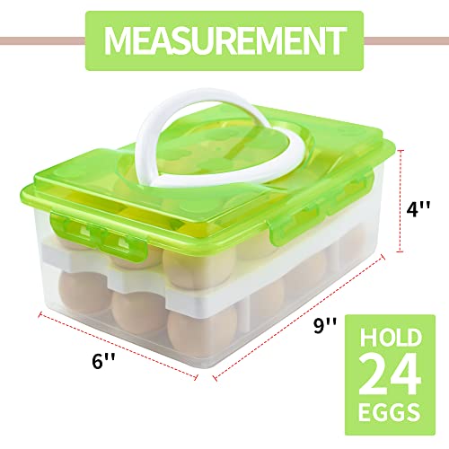 2 Tiers Egg Container Deviled Egg Carrier Eggs Holder with Handle Fridge Freezer Storage by DELIFUR (Green)