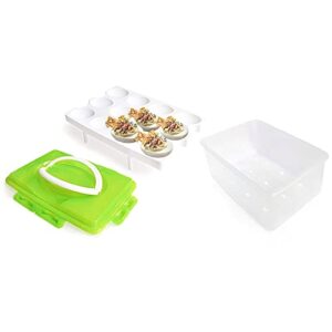 2 Tiers Egg Container Deviled Egg Carrier Eggs Holder with Handle Fridge Freezer Storage by DELIFUR (Green)