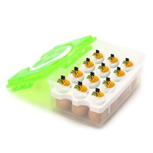 2 Tiers Egg Container Deviled Egg Carrier Eggs Holder with Handle Fridge Freezer Storage by DELIFUR (Green)