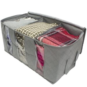 Sorbus Foldable Storage Bag Organizers, 3 Sections, Great for Clothes, Blankets, Closets, Bedrooms, and More, 2-Pack (Gray)