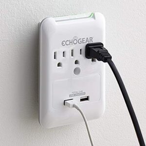 echogear outlet extender multiplug with 3 ac outlets & 2 usb ports – low profile design sits just 1.1" from wall - protects your gear with 540 joules of surge protection