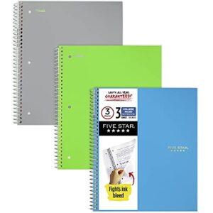 five star spiral notebooks, 3 subject, college ruled paper, 150 sheets