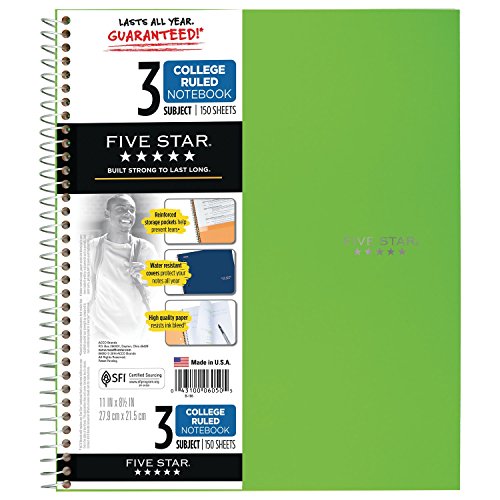 Five Star Spiral Notebooks, 3 Subject, College Ruled Paper, 150 Sheets