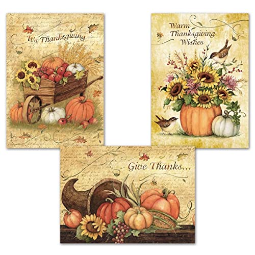 Current Harvest Thanksgiving Greeting Cards Set - Themed Holiday Card Variety Value Pack, Set of 6 Large 5 x 7-Inch Cards, Assortment of 3 Unique Designs, Envelopes Included