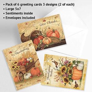 Current Harvest Thanksgiving Greeting Cards Set - Themed Holiday Card Variety Value Pack, Set of 6 Large 5 x 7-Inch Cards, Assortment of 3 Unique Designs, Envelopes Included